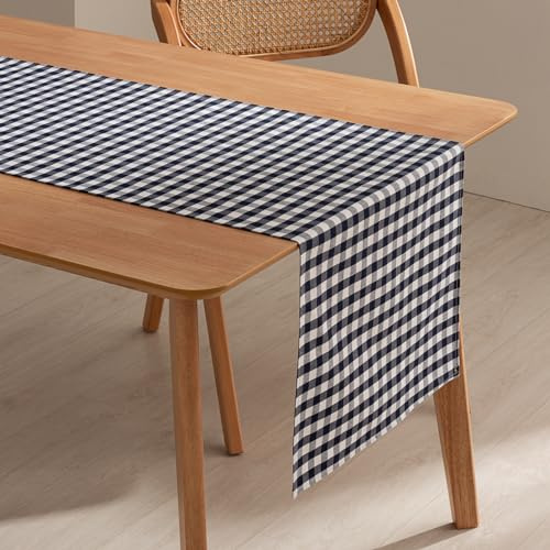Rektangulär bordslöpare fläckbeständig vattentät Vichy rutig 45 x 170 cm känsla bomullstyg som andas och mjukt, blå