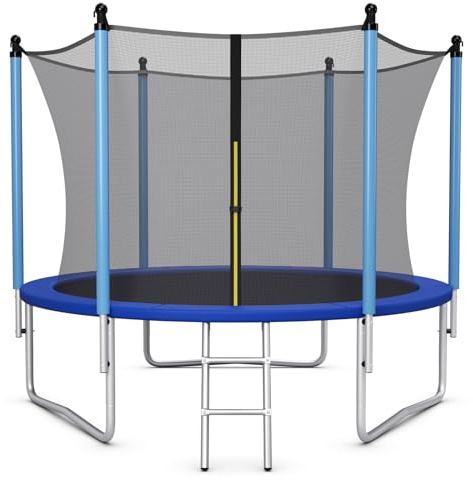 LIFEZEAL Trampolin Outdoor, Gartentrampolin mit Sicherheitsnetz, Schutzmatte, Kindertrampolin für Innen, Außen, Sporttrampolin für Kinder ab 6 Jahren, Max. 100 kg (Ø 305 x 248 cm)