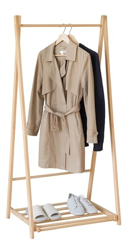 Mottiwood Kleiderständer aus Buchenholz mit Schuhablage, Garderobe mit Stange, selbsttragend, aus Holz, 66,5 x 44,5 x 153 cm, hergestellt in Italien