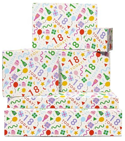 Carta da regalo per il 18° compleanno - 6 fogli di carta da regalo - 18 Today - diciottesimo compleanno per ragazza e ragazzo - 18 anni - Diciotto anni - Fornita con adesivi - Di Central 23