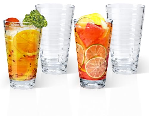 ALIMOTA Trinkgläser Stapelbare, Saftgläser im 4er Set, Kunststoff Gläser, Wassergläser Spülmaschinenfest, Geeignet für kalte und heiße Getränke, Longdrinkgläser, Unzerbrechlich Gläser (525 ml)