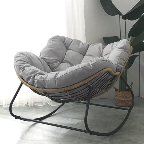 Bequemer, übergroßer Outdoor-Schaukelstuhl mit gepolstertem Kissen für drinnen und draußen, Terrasse, Weideneistuhl für Veranda, Garten, Terrasse, Lesestühle, Rattan-Wippe für Entspannung