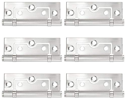 KIMISS 6pcs Flush Hinges Window Flat Open Hinge, Stainless Steel Mute Door Shutter Hardware 3 Inch Stainless Steel Flush Hinge Hinges for Wood Door 60mm Wide Winged Fit 6pcs