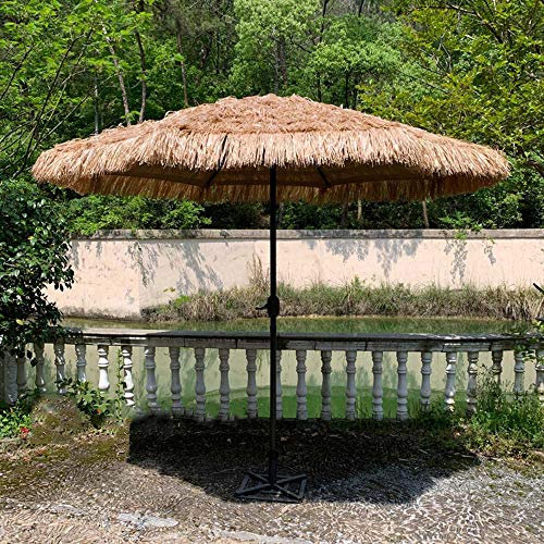 Grand parasol de jardin de 2,7 m avec motif de paille synthétique et manivelle en fer, protection contre le soleil pour le marché, le balcon, la terrasse, la pêche et le jardin