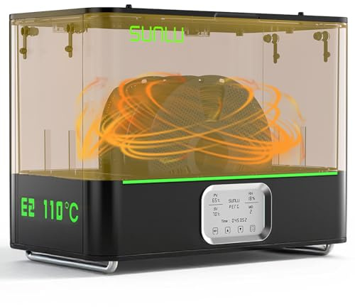 SUNLU Offizieller Filament Trockner E2, Filament Dryer 500W PTC Heizung für Trocknen/Glühen, Doppelkammer Filamenttrockner, 110 °C Maximale, für PLA,PETG,ABS, ASA,PC-ABS/PBT,PA6-GF/CF,PA12-CF,PA612-CF