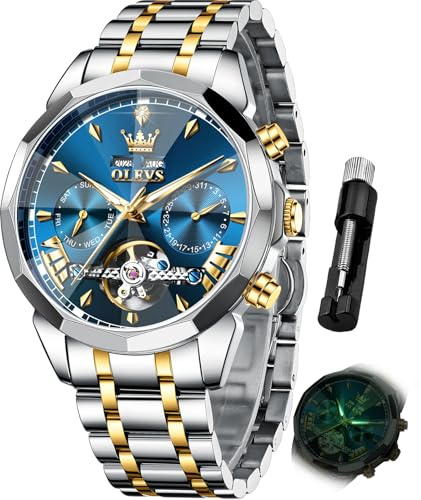 OLEVS Watches for Men Automatic Self Winding Skeleton Mechanical Luxury Dress Gift Tourbillon Waterproof Luminous Wrist Watches