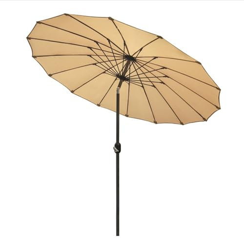 Sonnenschirm Ø 250 cm, Shanghai Gartenschirm, Neigbarer Marktschirm, mit Kurbel, 16 Streben, Aluminiummast, UV Schutz 50+(Khaki)