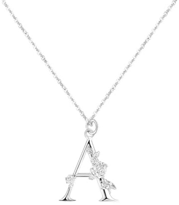 Collar de Plata Sterling para Mujeres - Ajustable 45cm+5cm Diseño Floral, Joyería en Plata 925, Regalo Único para Profesoras, Madres, Niñeras y Amigas con Colgante de Letra Floreada Grabada (A)