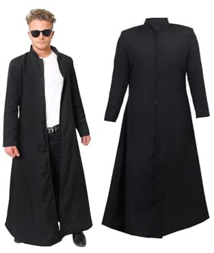 Costume da adulto con giacca nera da spolverino lungo del famoso film d'azione, perfetto per costumi TV e film (dimensioni: standard)