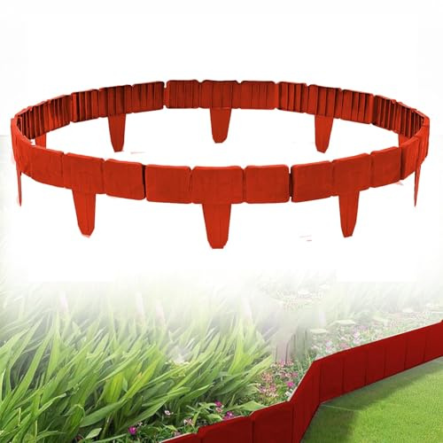 Bordure Jardin Exterieur, Bordure de pelouse en Plastique - avec piquets - Texture Imitation Brique - pour Jardin Cailloux Jardin Exterieur (Rouge,10m - 40 pièces)