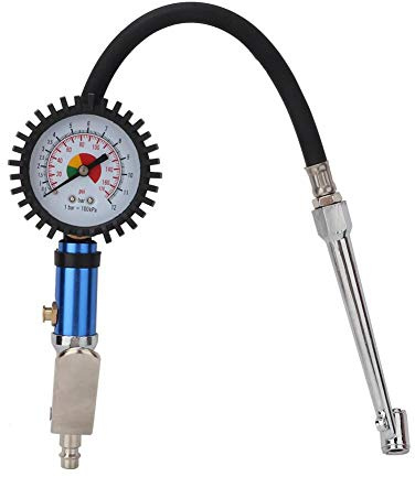 DEWIN Reifenfüller mit Manometer，Reifenfüller mit Tankstellenstecker 0-12 bar Reifenfüller mit Luftdruckmesser mit Luftdruckmesser für Messen des Reifendrucks Auto LKW SUV Motorrad