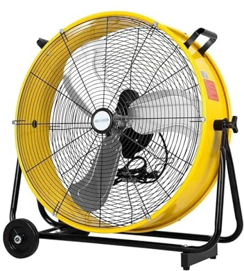 Floor fan Industrial Electric Fan 24 High Velocity Drum Fan 8100 CFM 3-Speed Industrial Heavy Duty Metal Shop Fans(Yellow)