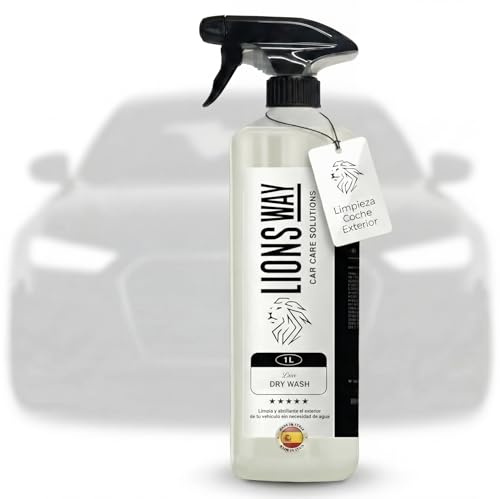 LionsWay: Limpieza de Coche en Seco con Cera de Carnauba. Detailing Profesional. Abrillantador Potente sin Agua. Tratamiento Cerámico Rápido para Coche y Moto. (Dry Wash 1000ml, Sin Bayeta).