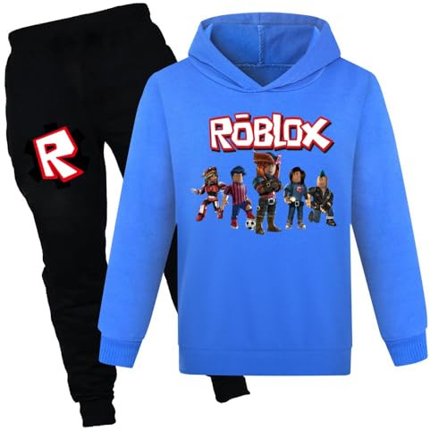 Boys Girls Kids Fashion Printed Sportive Hoodie Pants 2 Piece Suit Set, 1-13 Years (Blue-170cm)