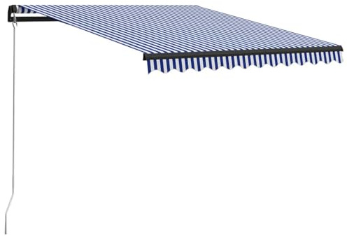 Store décoratif de balcon, rétractable manuellement avec LED, 300 x 250 cm, bleu et blanc, parasol de balcon, pour fenêtre, terrasse, balcon