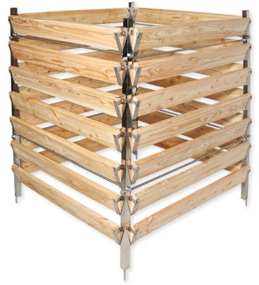 Gartenwelt Riegelsberger Elegante cubo de abono de madera de alerce con postes de acero inoxidable – recipiente de compost de jardín único aprox. 100 x 100 cm de altura, estable y duradero