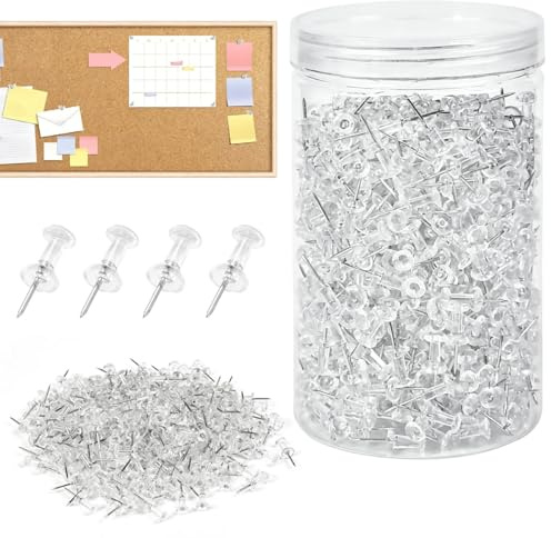 BXUUXA 800 Pièces Punaise Transparente, Punaise Plate Murale Punaises Tableau Liège Tête en Plastique, Pointe en Acier, Pins Transparents pour Tableau Liege Mural Carte Calendar Photo