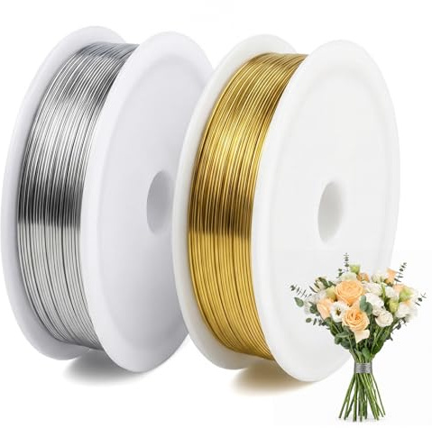 Nivofu 0.3mm x 50m Basteldraht Dünn, Schmuckdraht Silber & Gold, Kupferdraht zum Basteln, Blumendraht, Perlendraht, 2 Rollen Flexibler Draht für Schmuckherstellung, DIY Handwerk, Binden & Verknoten