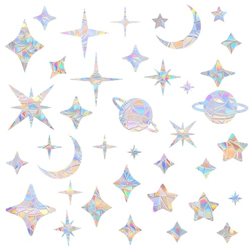 DOPENSPI 38 adesivi per finestre, motivo: prisma, arcobaleno, acchiappasole, uccelli, anti-collisione, protezione dagli uccelli, adesivi per finestre (stelle e luna)
