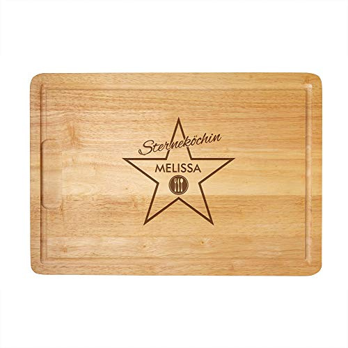 Casa Vivente Schneidebrett, Küchenbrett aus Holz mit Gravur Sterneköchin, Personalisiert mit Namen, Holzbrett, Geschenkidee für Frauen, Geschenke zum Muttertag