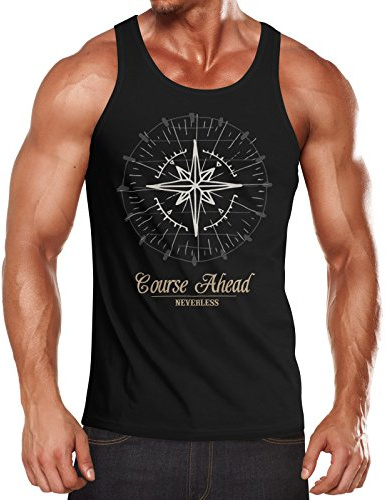 Neverless Herren Tanktop Kompass Windrose Navigator Segeln Muskelshirt Muscle Shirt Achselshirt