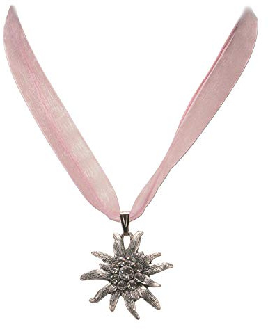 Collar tradicional de cinta de organza con Edelweiss de cristal - collar de organza edelweiss para blusa tradicional y el pantalón de cuero, joyería Dirndl piedra de cristal para Oktoberfestt (rosa)