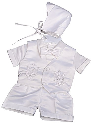 Lito Angels - Completo Abito da Battesimo in Raso con Cappello per Bimbo Bambino Bambino, Taglia 9-12 Mesi, Bianco, Manica Corta