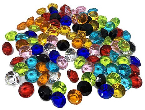 CRYSTAL KING 100 Stück 15mm große Bunte Deko-Diamanten Brillianten bunt klar basteln Gltzersteine Schmuck-Steine Strass-Steine Streu-Deko Tisch-Deko