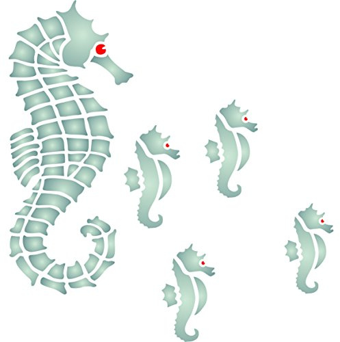Stencil a forma di cavalluccio marino – 16,5 x 16,5 cm (S) – Riutilizzabile Grande Scogliera Tropicale Pesce Murale