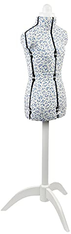 Verstellbare Schneiderpuppe Sugar Ditsy Blau Mit Holzständer 8-Teilige | Zierlich (XS) [Größe EUR 34 bis 38]