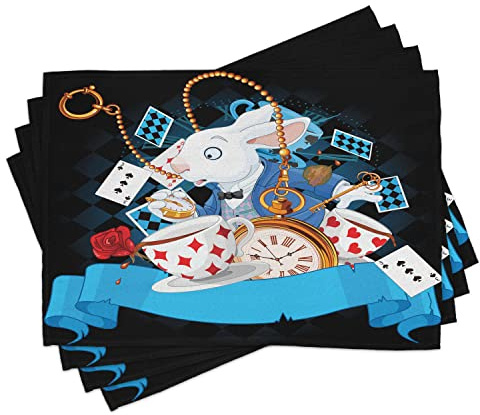ABAKUHAUS Alice nel Paese delle Meraviglie Tovaglietta Americana Set di 4, Tale Paese delle Meraviglie, Tovagliette in Tessuto Lavabile per Tavolo da Pranzo Cena, Multicolore