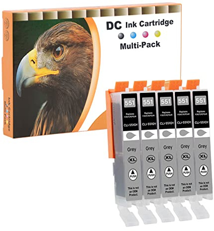 D&C 5X Grau Druckerpatronen Kompatibel für Canon CLI-551 GY für Canon Pixma iP8750 iX6850 MG6350 MG6450 MG6650 MG7100 MG7150 MG7550 MX925 iP7200 iP7250 MG5400 Series MG5450 MG5550 MG5650