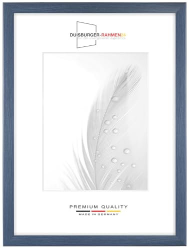 DR24 84,1x118,9 (DIN A0) Bilderrahmen (Schieferblau) nach Maß, 35 mm breiter MDF Holzrahmen inkl. entspiegelter Anti-Reflex Kunstglasscheibe, stabiler Rückwand, Biegestiften und Aufhängern