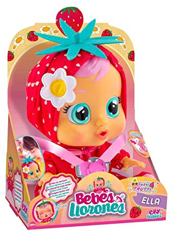 CRY BABIES Tutti Frutti Ella - Interaktive Puppe mit Erdbeerduft, echten Kullertränen und Babygeräusche - Geschenke & Spielzeug für Mädchen & Jungen Funktionpuppe ab 2 Jahre