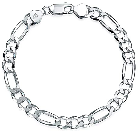 Treasure Bay 925 Sterling Silber Armbänder für Herren - 8 mm Armband - Figaro Kettenarmband - Länge: 18,5 cm 19,5cm 22cm 23cm (23)