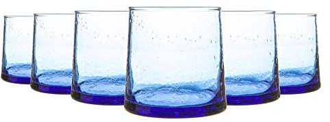 Nicola Spring 6pc Merzouga Glass Tumblers - 200ml - Blue Glass - Hand-Blown Moroccan Tumbler Glasses for Juices, Cocktails, Water, Home, Kitchen, Bar, Restaurant, Dining Table, Gift Set