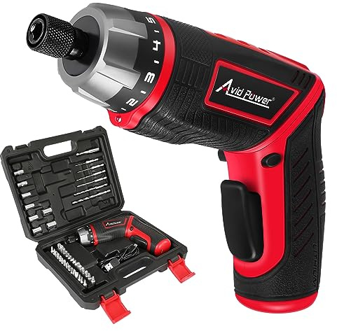 AVID POWER Electric Screwdriver Set Rechargeable 4V Cordless Screwdriver Kit with 44pcs Accessories, 5.65Nm Screw Gun, 5+1 Torque Setting, 2 Position Handle with LED Light