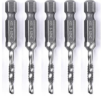 5PCS Combination Drill Tap Bit Set Screw Tapping Hex Shank HSS Metric/Imperial Plug Drill Bits Hand Tools 6-32NC