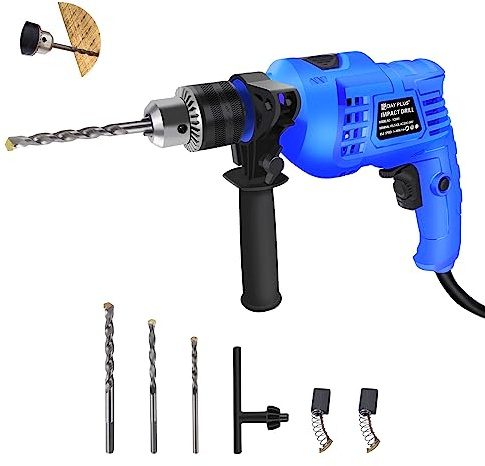 850W Hammer Drill, Impact Drill 3000RPM Hand Electric Drill with 360° Rotating Handle, Hammer and Drill 2 in 1, with Depth Gauge, Electric Cored Drill for Brick, Wood, Steel, Concrete, Masonry