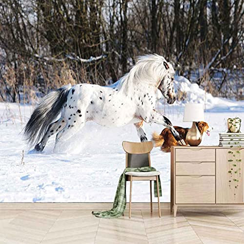 FVGKYS Wandbilder Schlafzimmer Erwachsene Kinder Tapete Plakate 3D Schneetier Pferd Selbstklebend Wandgemälde Wandtattoo Kunst Dekoration Für Wohnzimmer Küche Wanddekoration 200x150cm