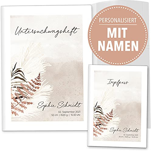 OLGS U-Heft & Impfpasshüllen Set 3-teilig | Dünengräser | Erstklassiges Babygeschenk | Hüllen für den Untersuchungsheft und Impfpass personalisierbar mit Namen (U-Heft Set personalisiert, Reizend)