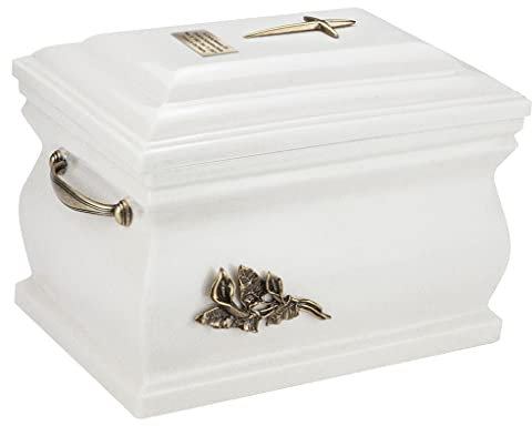 Urna de cenizas funerarias de ataúd de cremación compuesta para adultos, URN conmemorativa única (blanco (lirio de cala), cruz + placa conmemorativa)