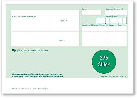 Frank Paperman | Privatrezept grün | Rezept Ärzte u. Heilpraktiker | 275 Blätter ungeblockt | Arztempfehlung | aktuelle Version | DIN A6 | grün (275)