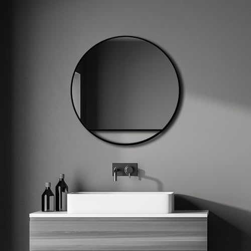 Talos Black Hole Spiegel rund Ø 60 cm – Runder Wandspiegel in matt schwarz – Badspiegel mit hochwertigem Aluminiumrahmen – Badezimmerspiegel mit trendigem Design für modernes Zuhause und Badezimmer