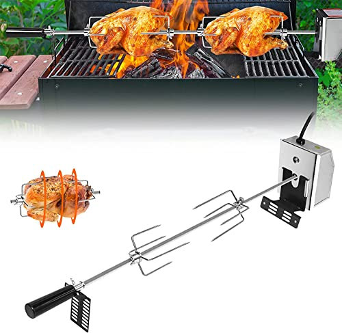 XMTECH Elektrischer Grillspieß Set 107cm Drehspieß inkl. 2X Fleischnadeln und Edelstahl Motor, 220V-240V, BBQ Fleischklamme,Rotisserie, Drehspiess