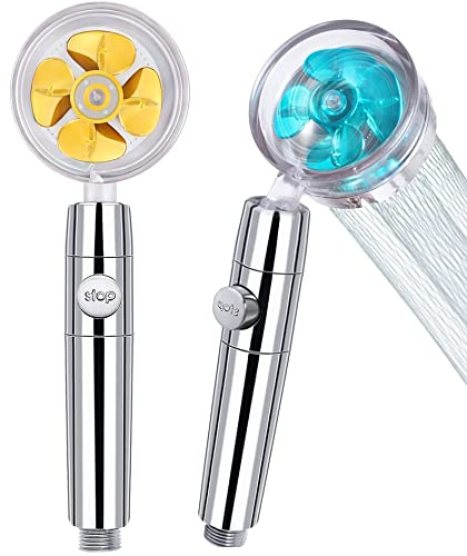 WANGCL Lot de 2 pommeaux de douche haute pression avec filtre à hélice turbocompressée et interrupteur de pause rotatif à 360 degrés bleu et or
