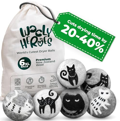 Sin productos químicos y seguras para bebés. Bolas de lana reutilizables para secadora XL, paquete de 6, reduce la estática, reduce el tiempo de secado y se suaviza de forma natural
