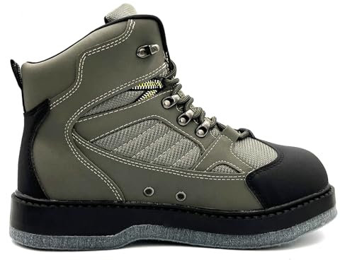 lurewilder Pro Fishing Wading Boots for Men with Felt Bottom Wader Boots for Fly Fishing Strong Grips Rustfree Eyelets, Olive, 8 UK