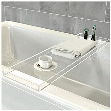 Usknxiu Badewannenablage Acryl, Buch Tablet-Halter Tablet-Halter Weinglashalter Zubehörablage Badewannenbrücke Badewannenaufsatz für Bett Bathtub Tray Bath Ablagen,Weiß,82x20cm