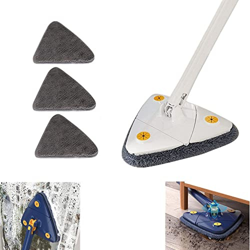 YGMXZL Vadrouille De Nettoyage Triangulaire,Humide et Sèche Balai à Franges,Vadrouille Nettoyage Réglable Rotative pour Nettoyage Sols,Plafonds,Fenêtres,Murs (Blanc)